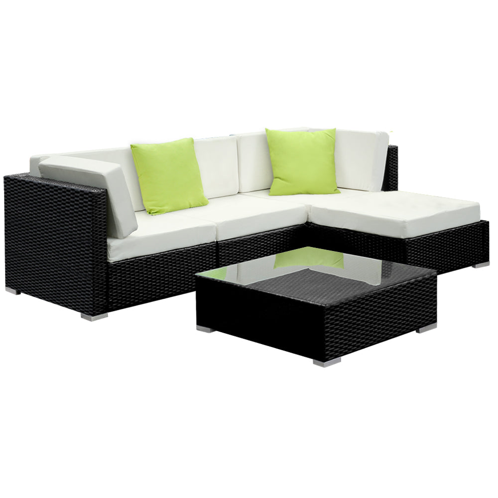 Sofa Set with Storage Cover Outdoor Furniture Wicker - Set of 5
