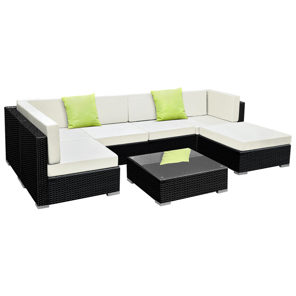 Sofa Set with Storage Cover Outdoor Furniture Wicker - Set of 7