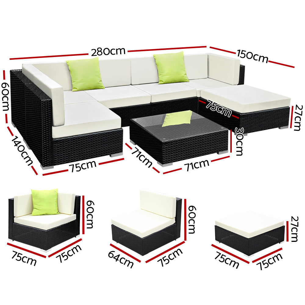 Sofa Set with Storage Cover Outdoor Furniture Wicker - Set of 7