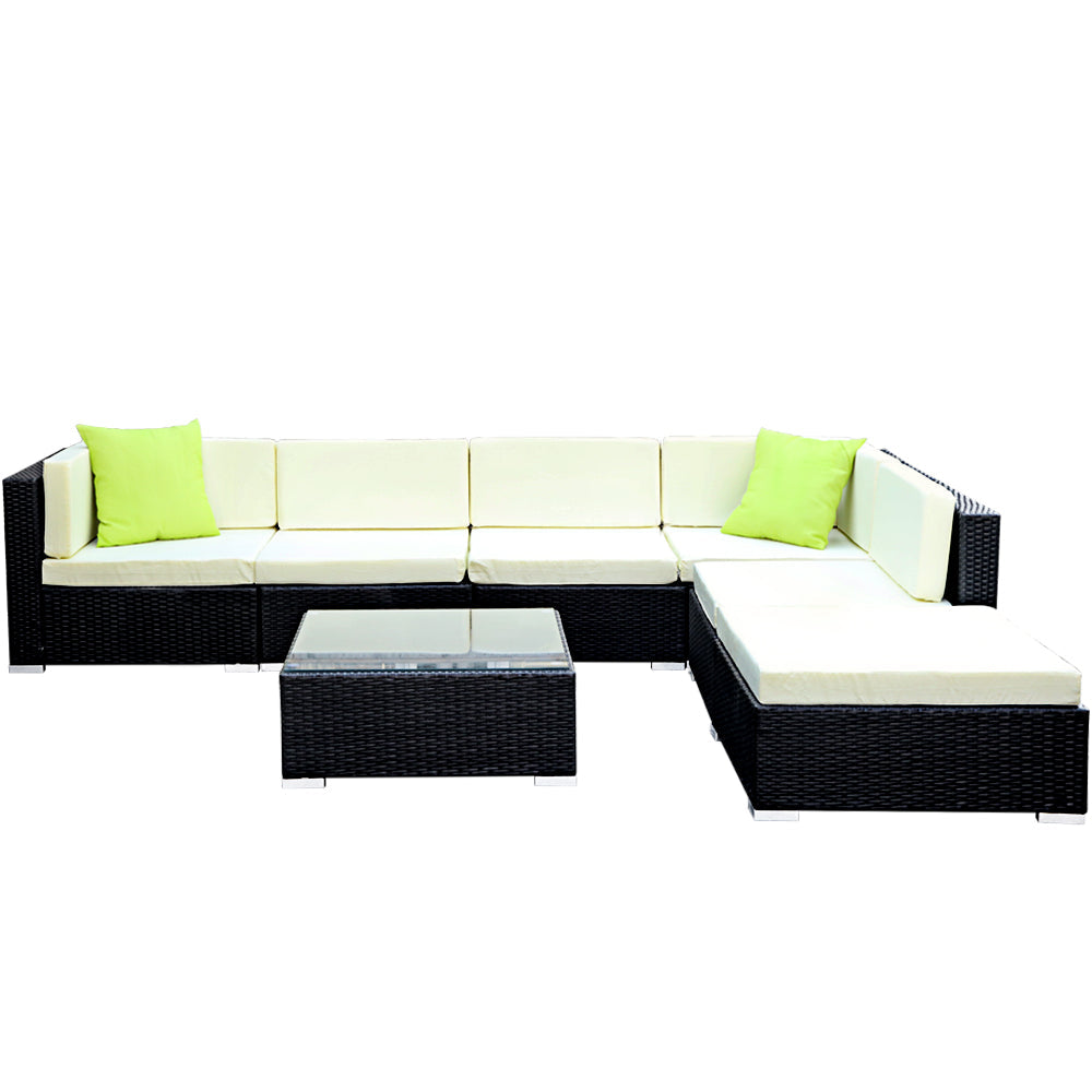Sofa Set with Storage Cover Outdoor Furniture Wicker - Set of 7