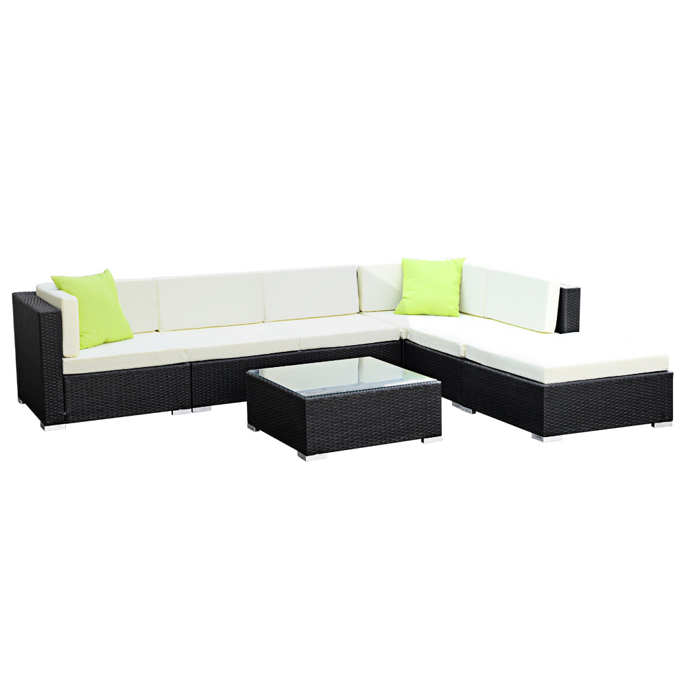 Sofa Set with Storage Cover Outdoor Furniture Wicker - Set of 7