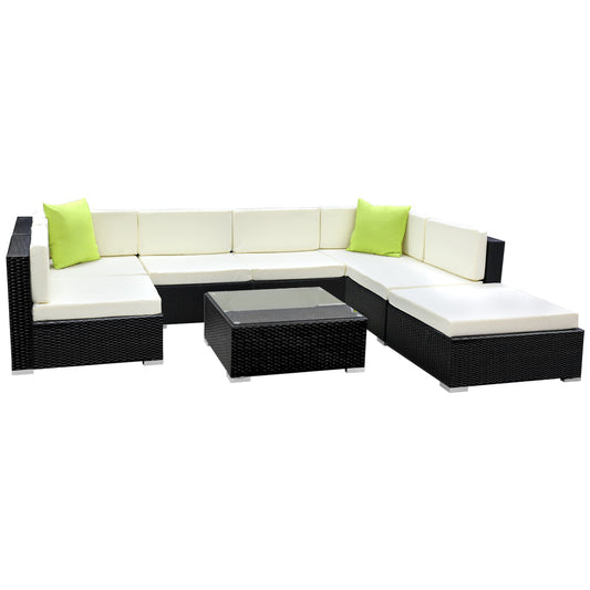Sofa Set with Storage Cover Outdoor Furniture Wicker - Set of 8