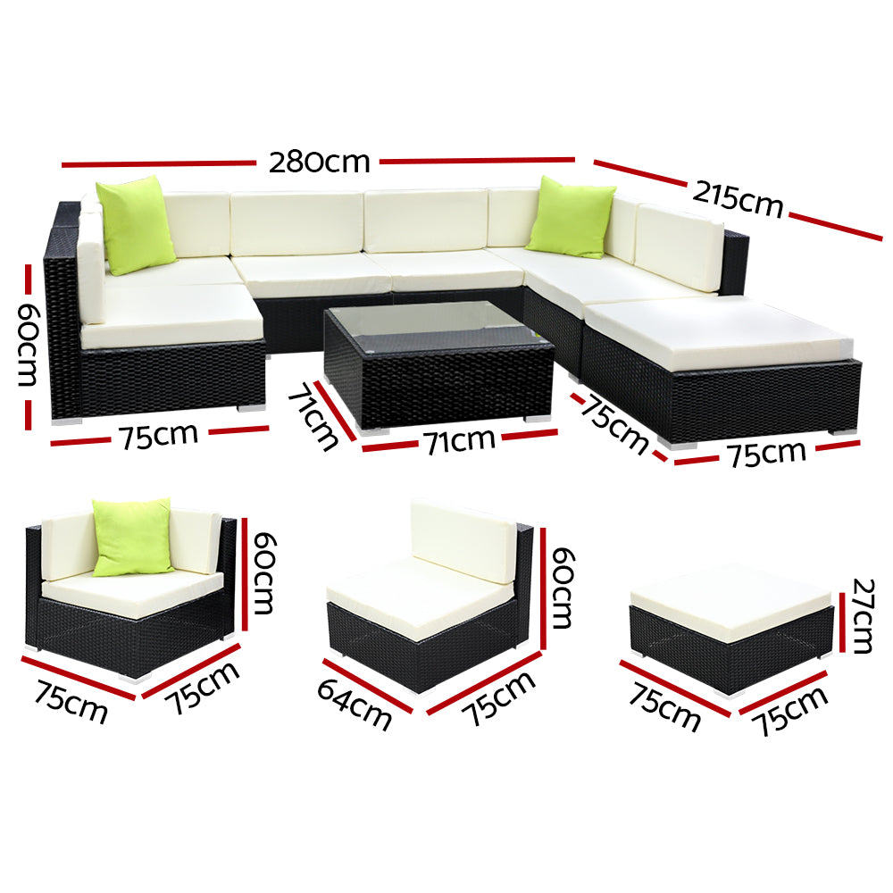 Sofa Set with Storage Cover Outdoor Furniture Wicker - Set of 8
