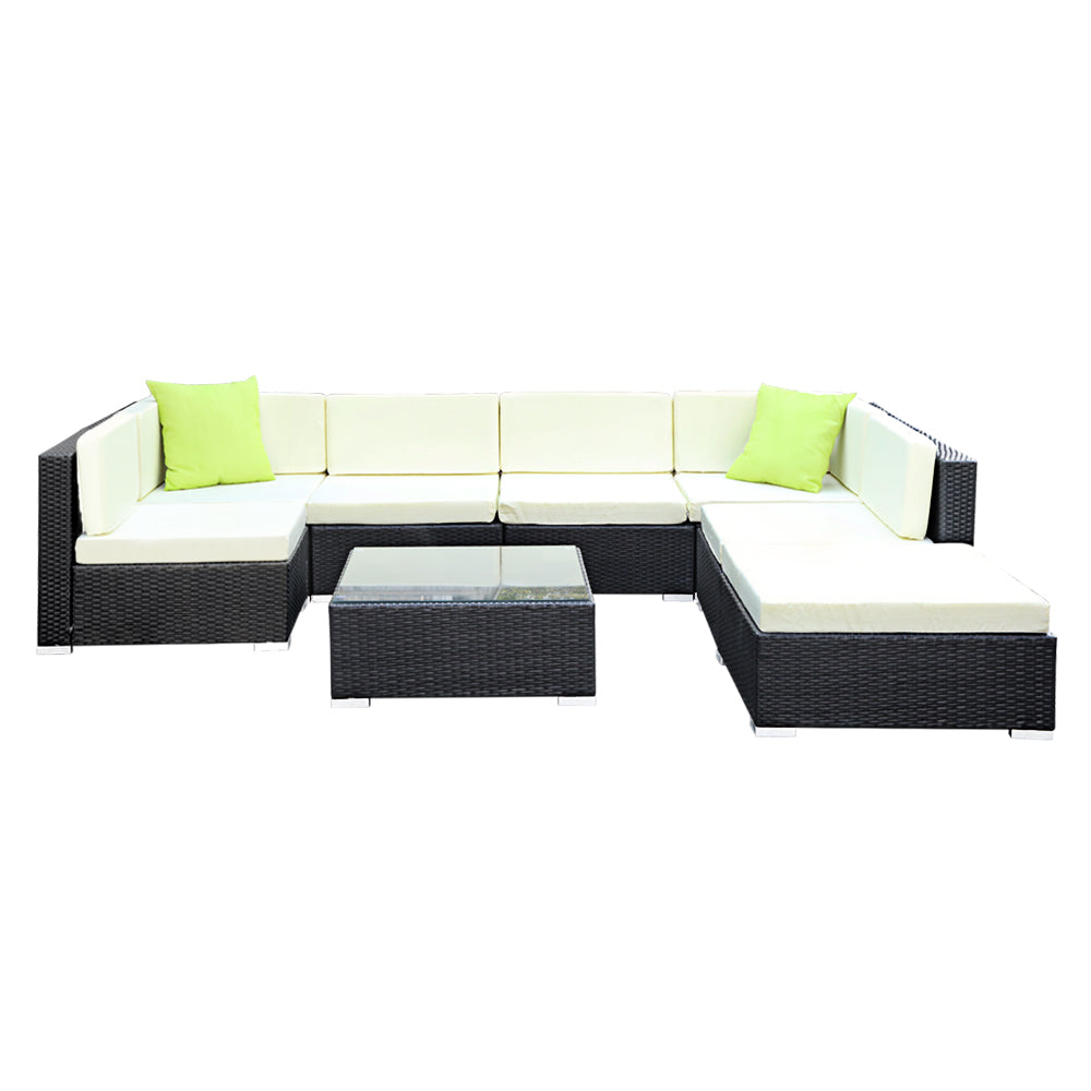 Sofa Set with Storage Cover Outdoor Furniture Wicker - Set of 8