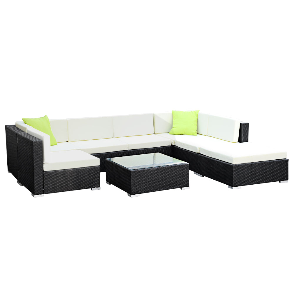 Sofa Set with Storage Cover Outdoor Furniture Wicker - Set of 8