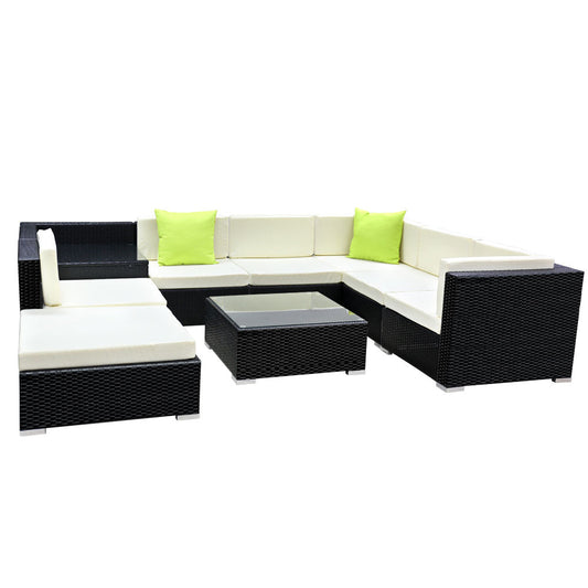 Sofa Set with Storage Cover Outdoor Furniture Wicker - Set of 9