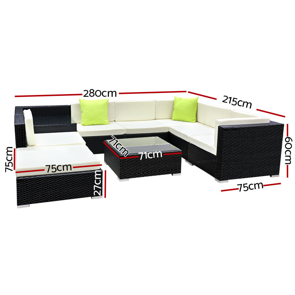 Sofa Set with Storage Cover Outdoor Furniture Wicker - Set of 9