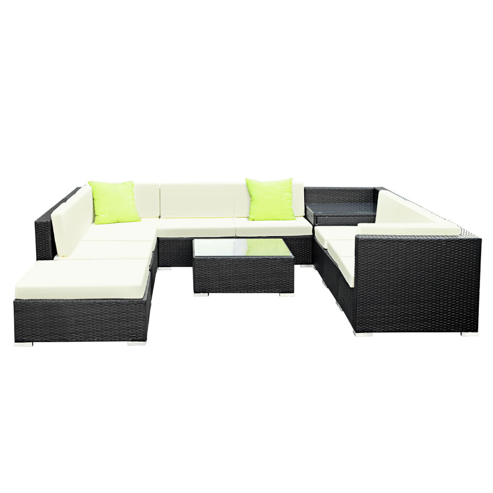 Sofa Set with Storage Cover Outdoor Furniture Wicker - Set of 9