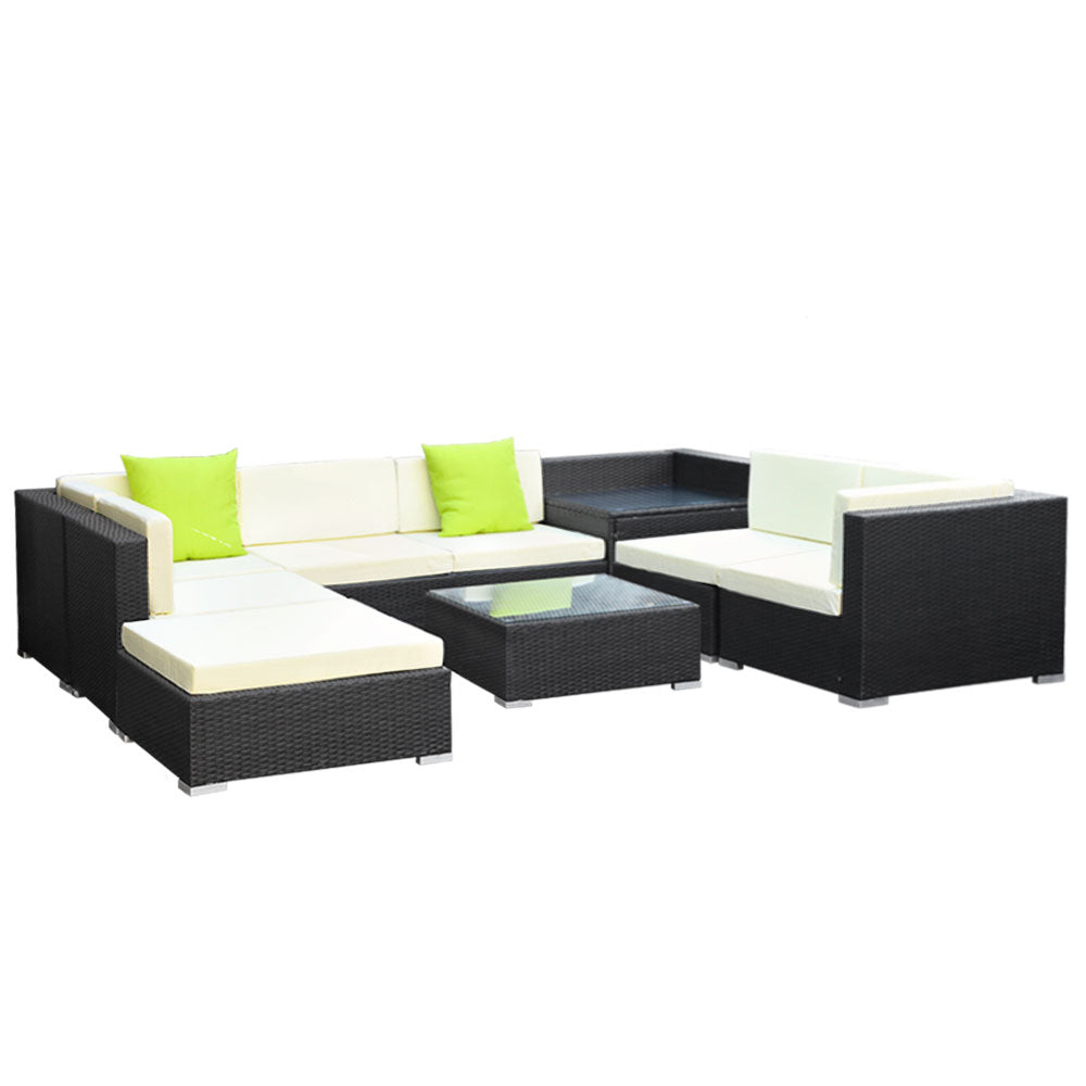 Sofa Set with Storage Cover Outdoor Furniture Wicker - Set of 9
