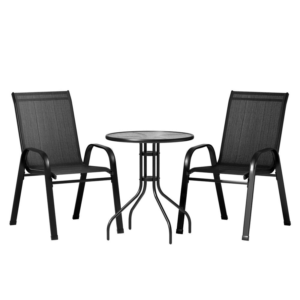 Outdoor Furniture Stackable Coffee Table and Chairs Bistro Patio Set - 3pcs