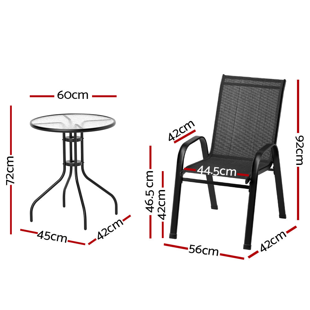 Outdoor Furniture Stackable Coffee Table and Chairs Bistro Patio Set - 3pcs