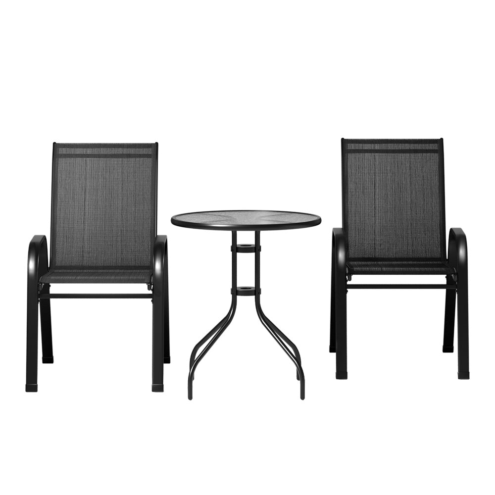 Outdoor Furniture Stackable Coffee Table and Chairs Bistro Patio Set - 3pcs