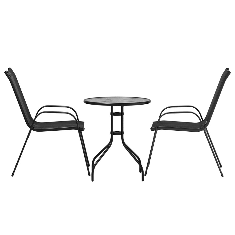 Outdoor Furniture Stackable Coffee Table and Chairs Bistro Patio Set - 3pcs