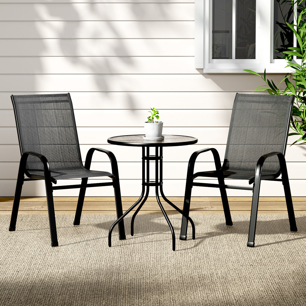 Outdoor Furniture Stackable Coffee Table and Chairs Bistro Patio Set - 3pcs