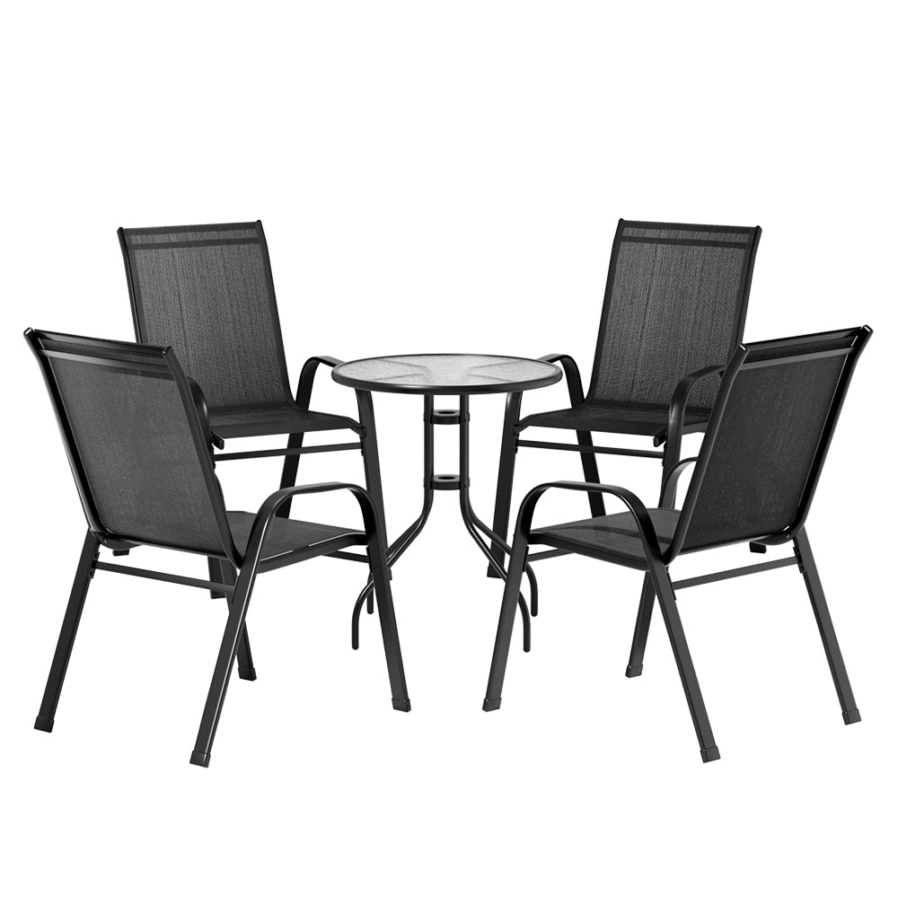 Outdoor Furniture Stackable Table and Chairs Bistro Patio Set -5pcs