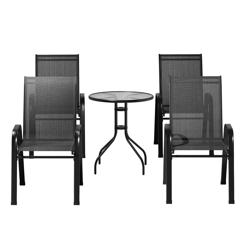 Outdoor Furniture Stackable Table and Chairs Bistro Patio Set -5pcs