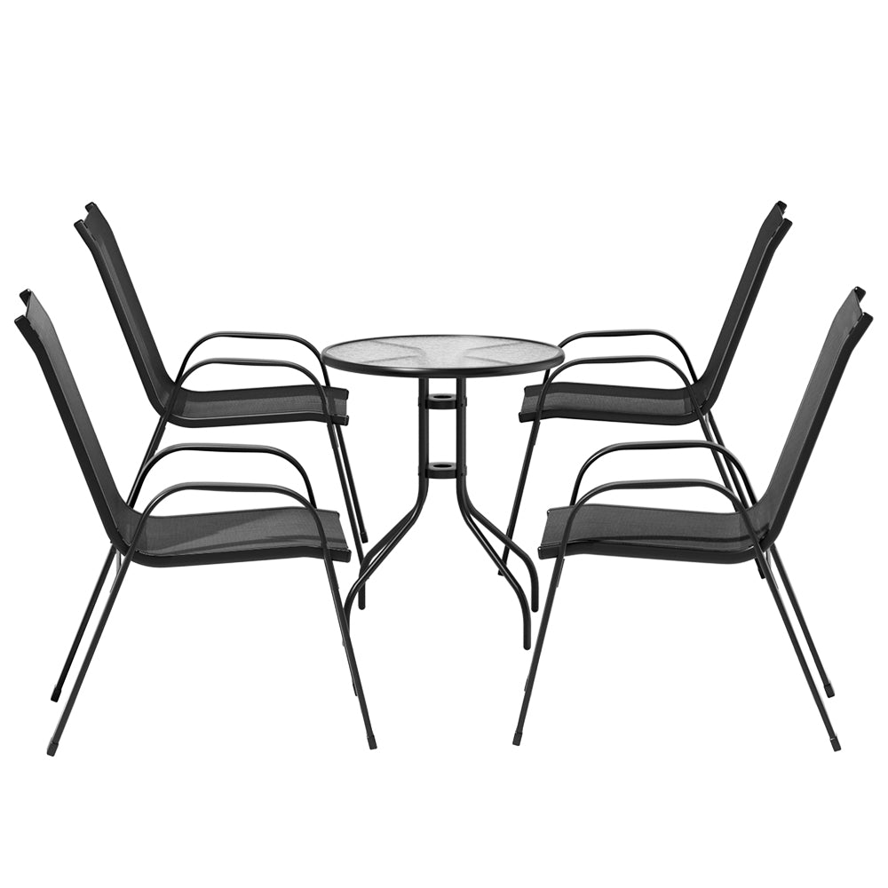 Outdoor Furniture Stackable Table and Chairs Bistro Patio Set -5pcs