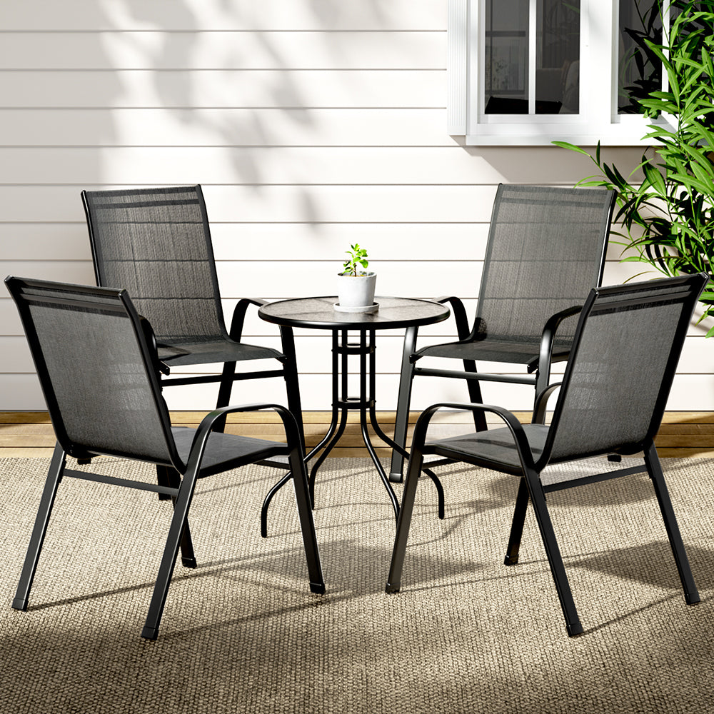 Outdoor Furniture Stackable Table and Chairs Bistro Patio Set -5pcs
