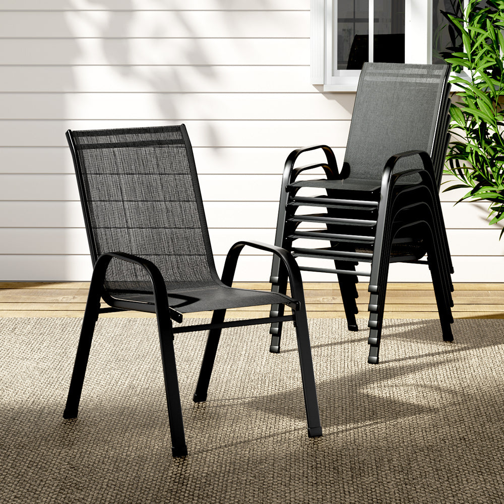 Outdoor Stackable Lounge Bistro Chair Patio Set - 6x