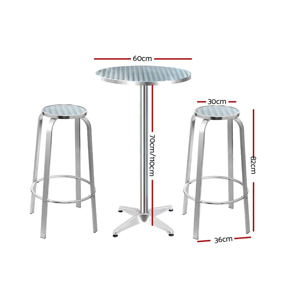 Outdoor Bar Round Table Stools Aluminium Cafe Bistro Set - Silver