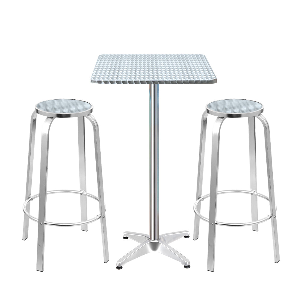 Outdoor Bar Square Table Stools Aluminium Cafe Bistro Set - Silver