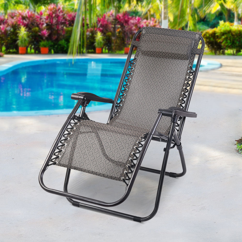 Zero Gravity Recliner Outdoor Sun Lounge Beach Chair - Beige