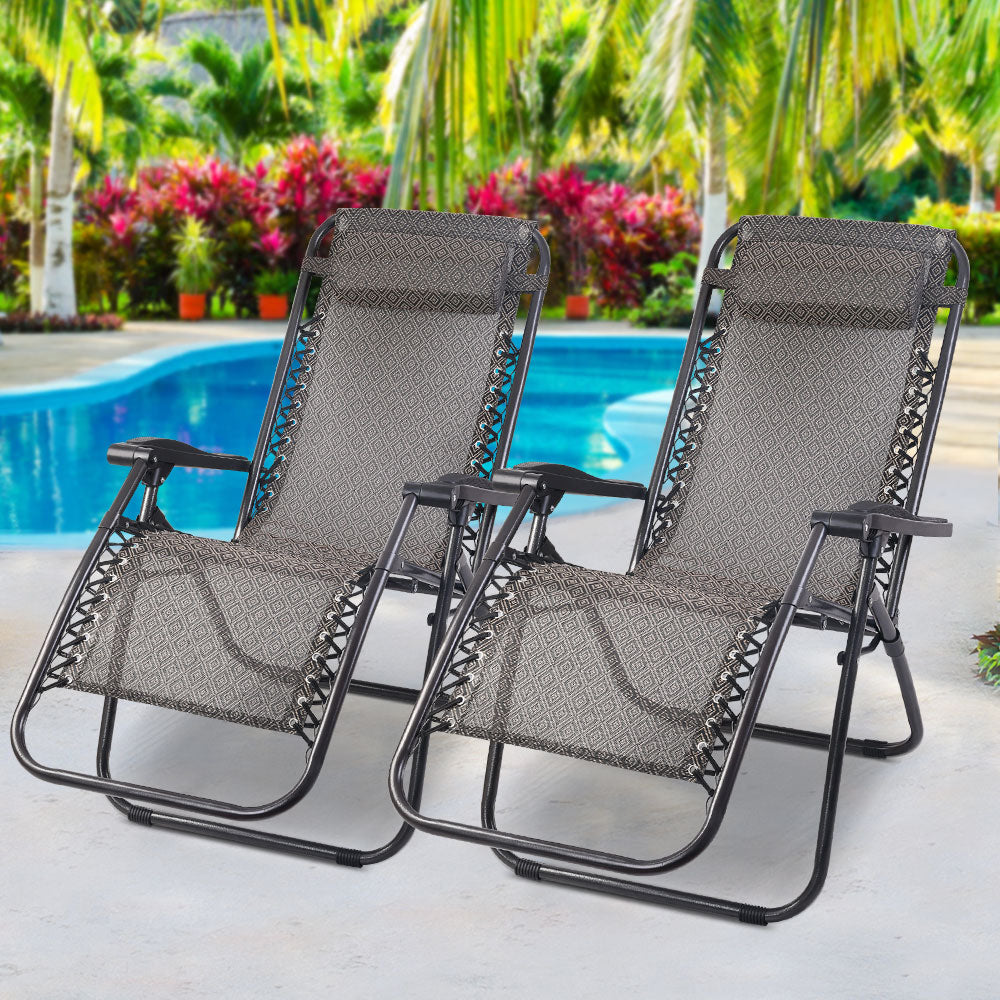 Reclining Chair Folding Camping Outdoor Sun Lounge - 2pcs