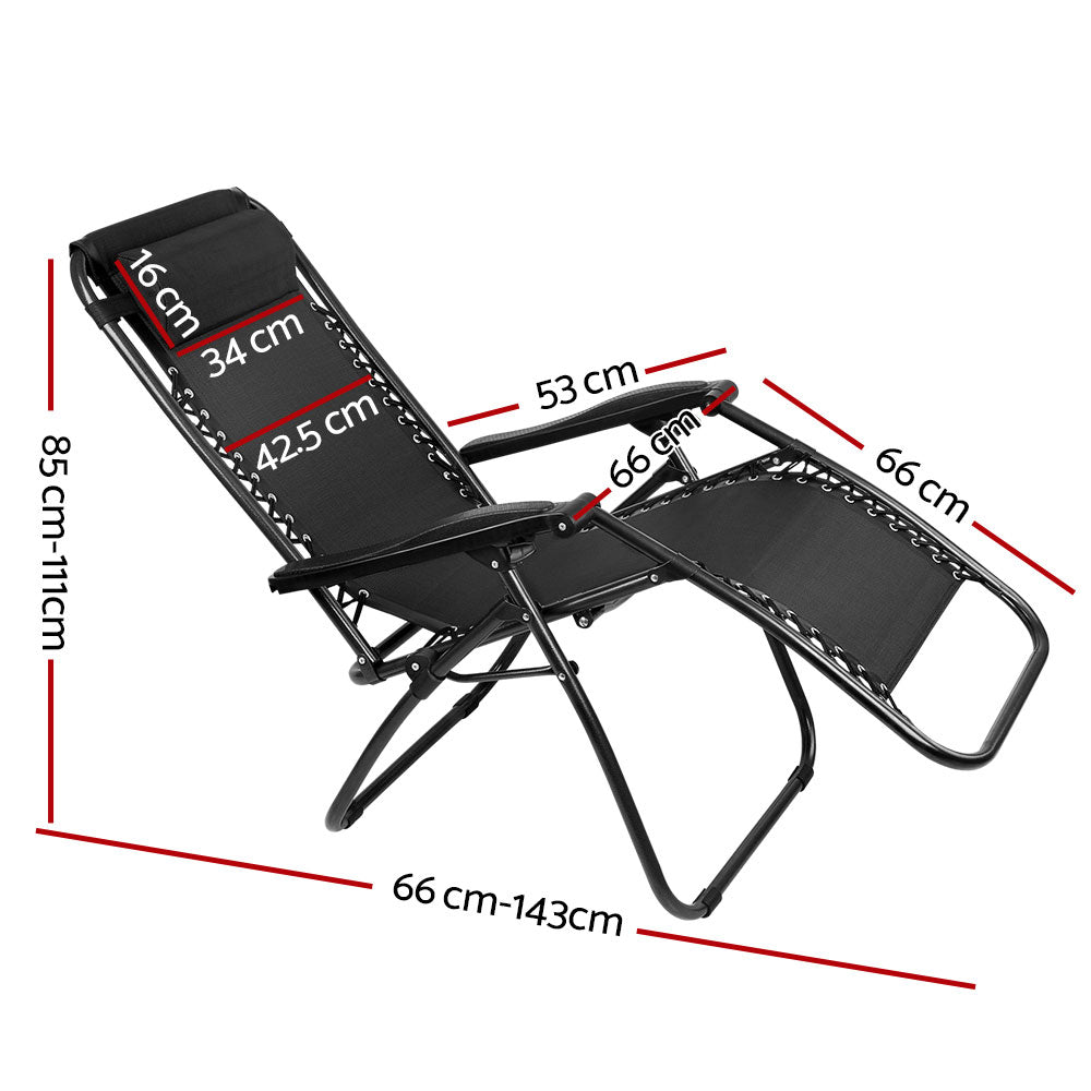 Outdoor Reclining Chairs Folding Camping  Sun Lounge Set of 2 - Black