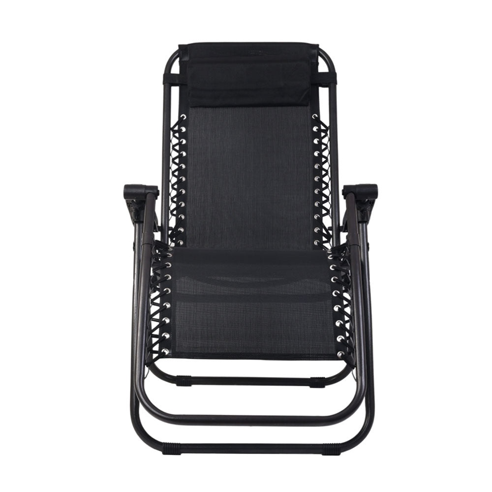 Outdoor Reclining Chairs Folding Camping  Sun Lounge Set of 2 - Black