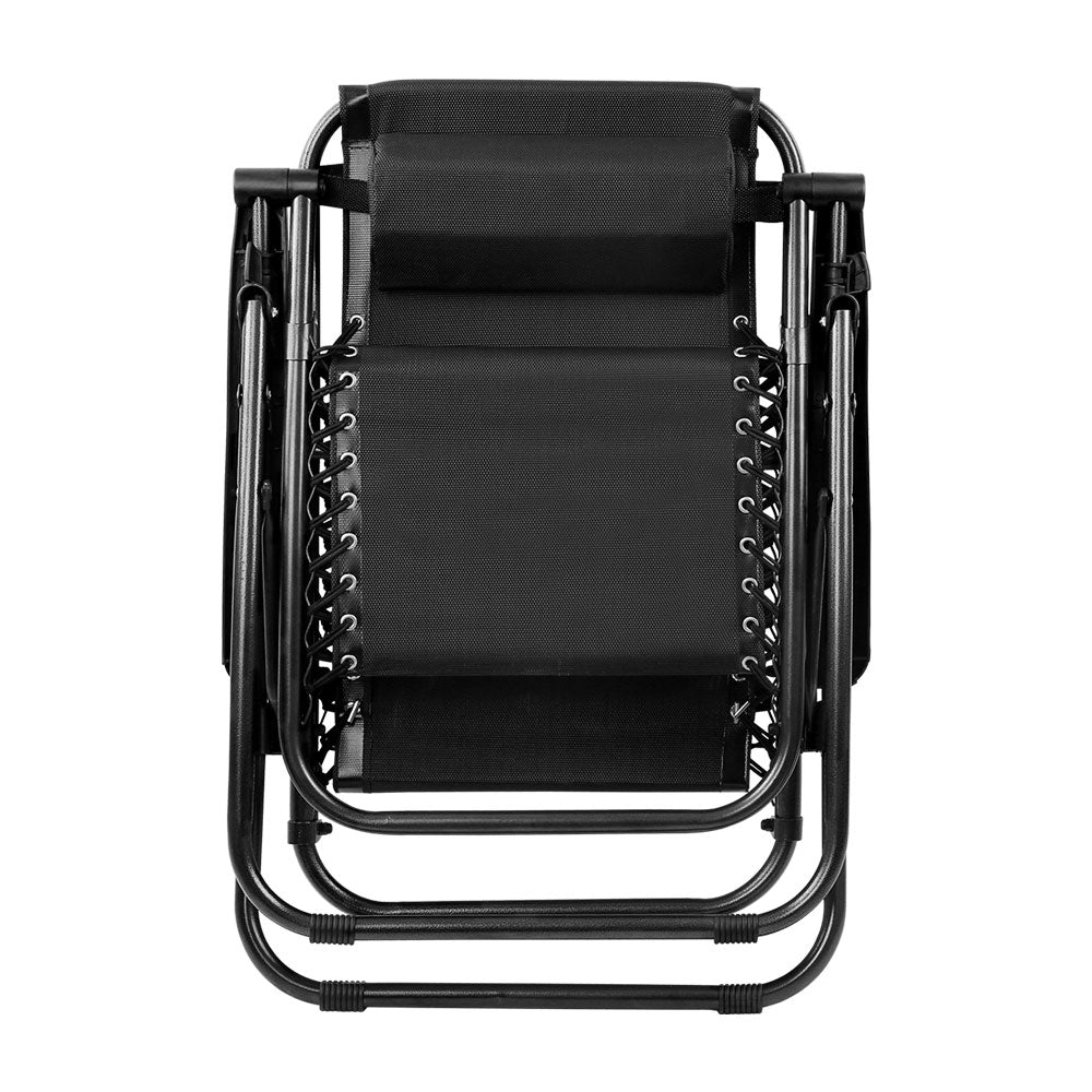 Outdoor Reclining Chairs Folding Camping  Sun Lounge Set of 2 - Black