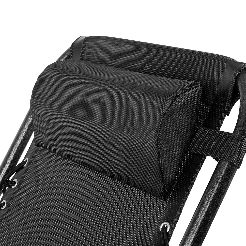 Outdoor Reclining Chairs Folding Camping  Sun Lounge Set of 2 - Black