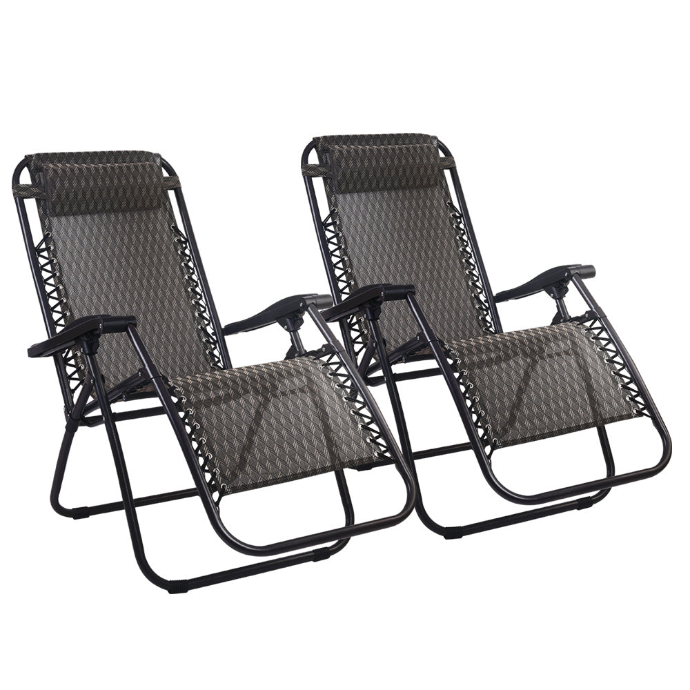 Outdoor Reclining Chairs Folding Camping  Sun Lounge Set of 2 - Grey