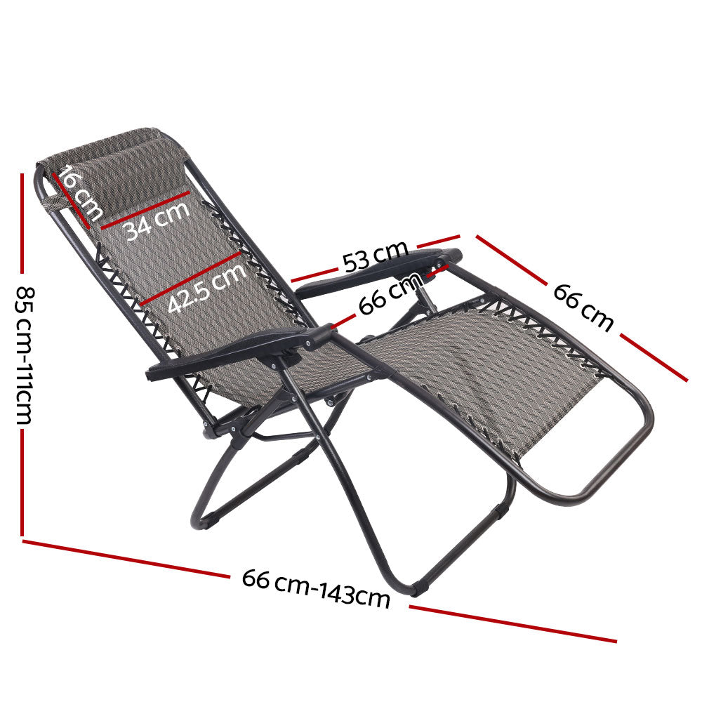 Outdoor Reclining Chairs Folding Camping  Sun Lounge Set of 2 - Grey