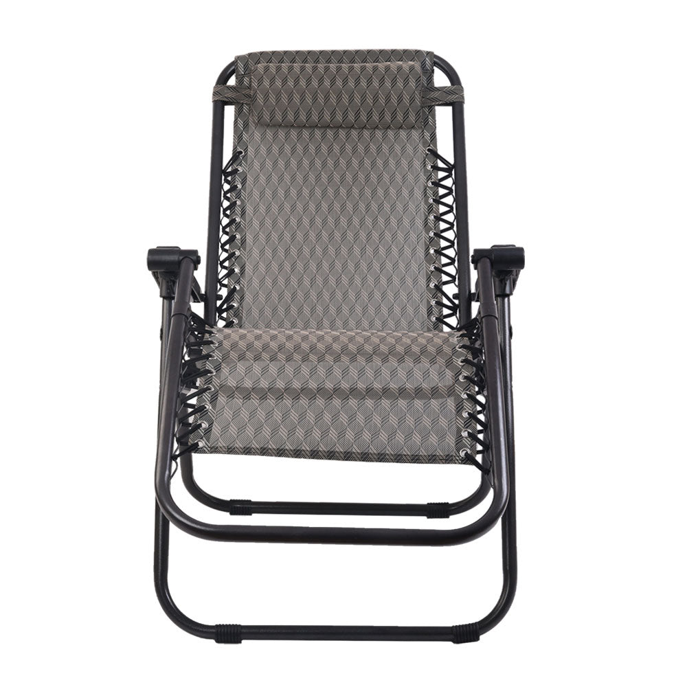 Outdoor Reclining Chairs Folding Camping  Sun Lounge Set of 2 - Grey
