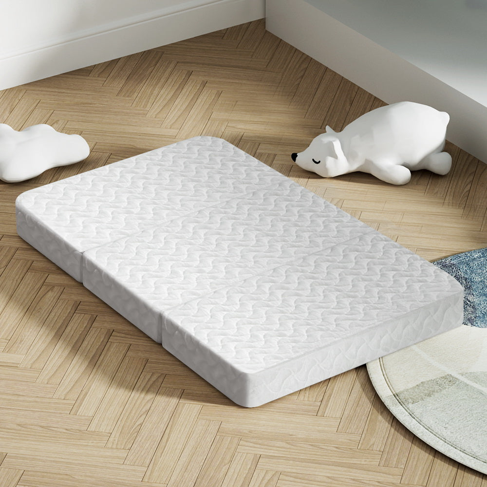 Foldable Mattress Portacot Travel Cot Bamboo Cover - White