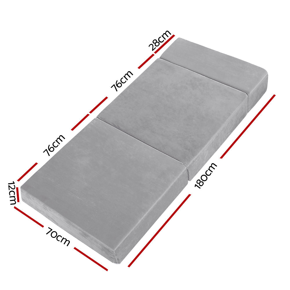 Bedding Foldable Foam Mattress Sofa Bed Lounge - Velvet Light Grey