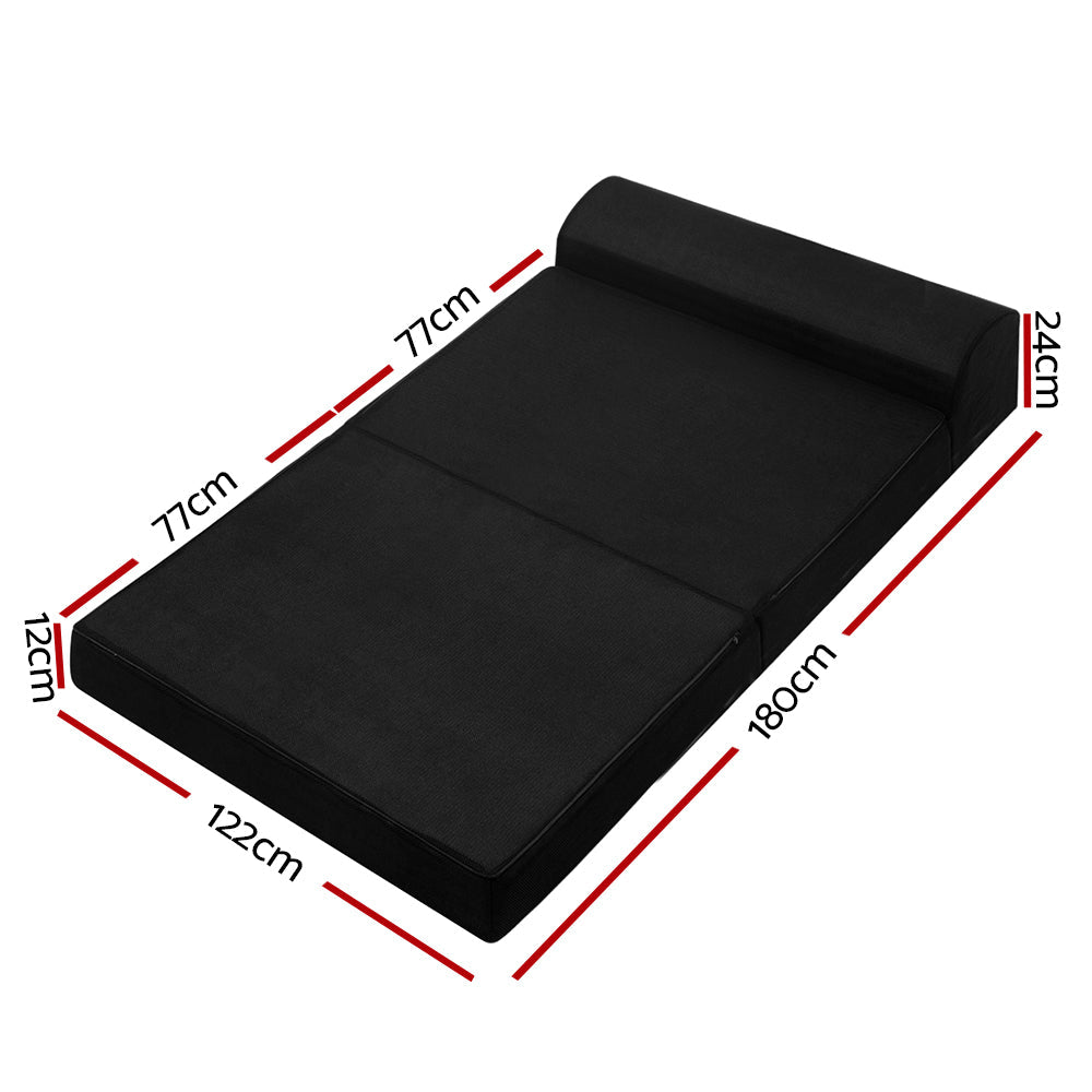 Portable Folding Sofa Bed Mattress - Black - Double