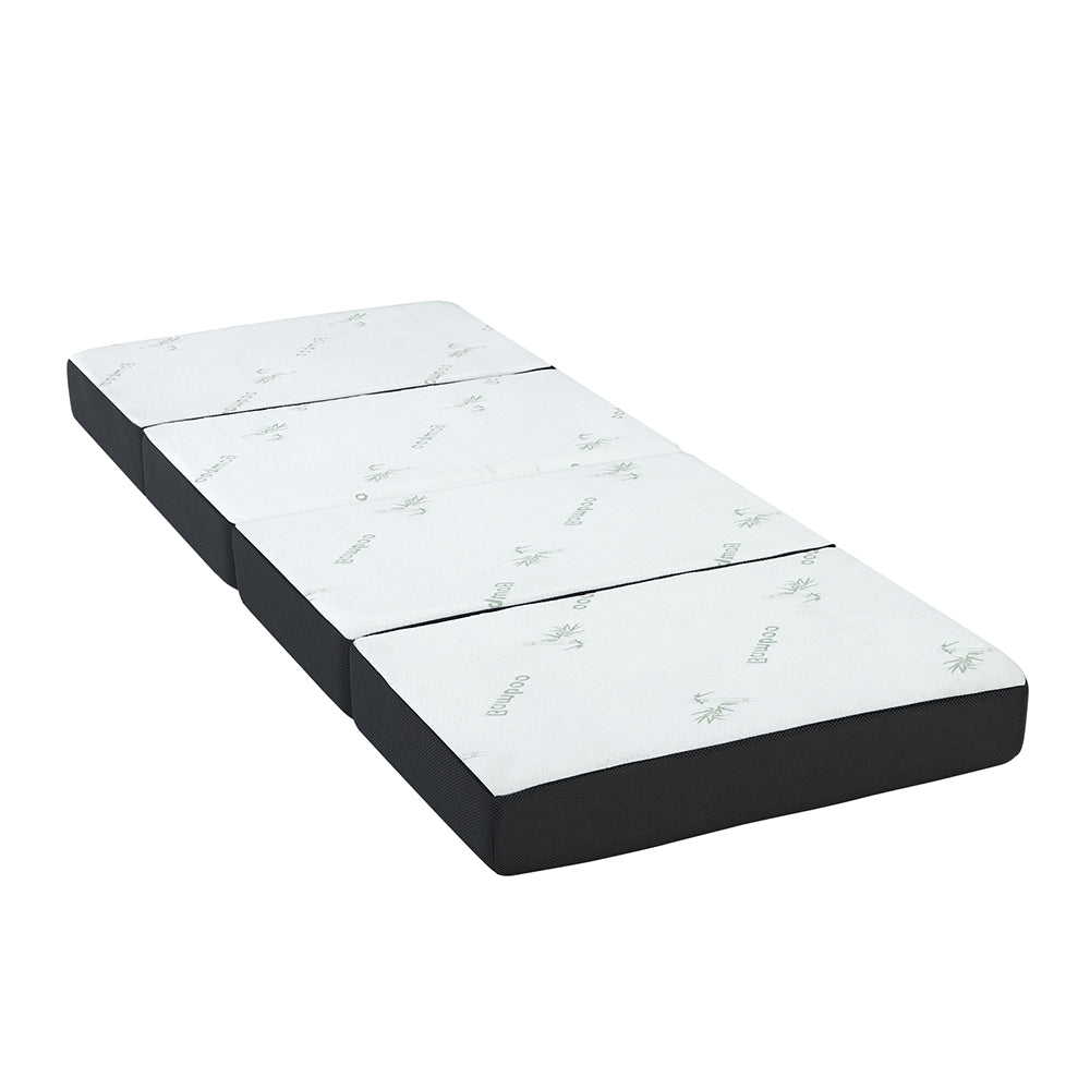 Portable Folding Mattress 180cm with Bamboo Cover - White and Grey