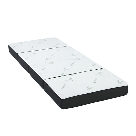 Portable Folding Mattress 180cm with Bamboo Cover - White and Grey