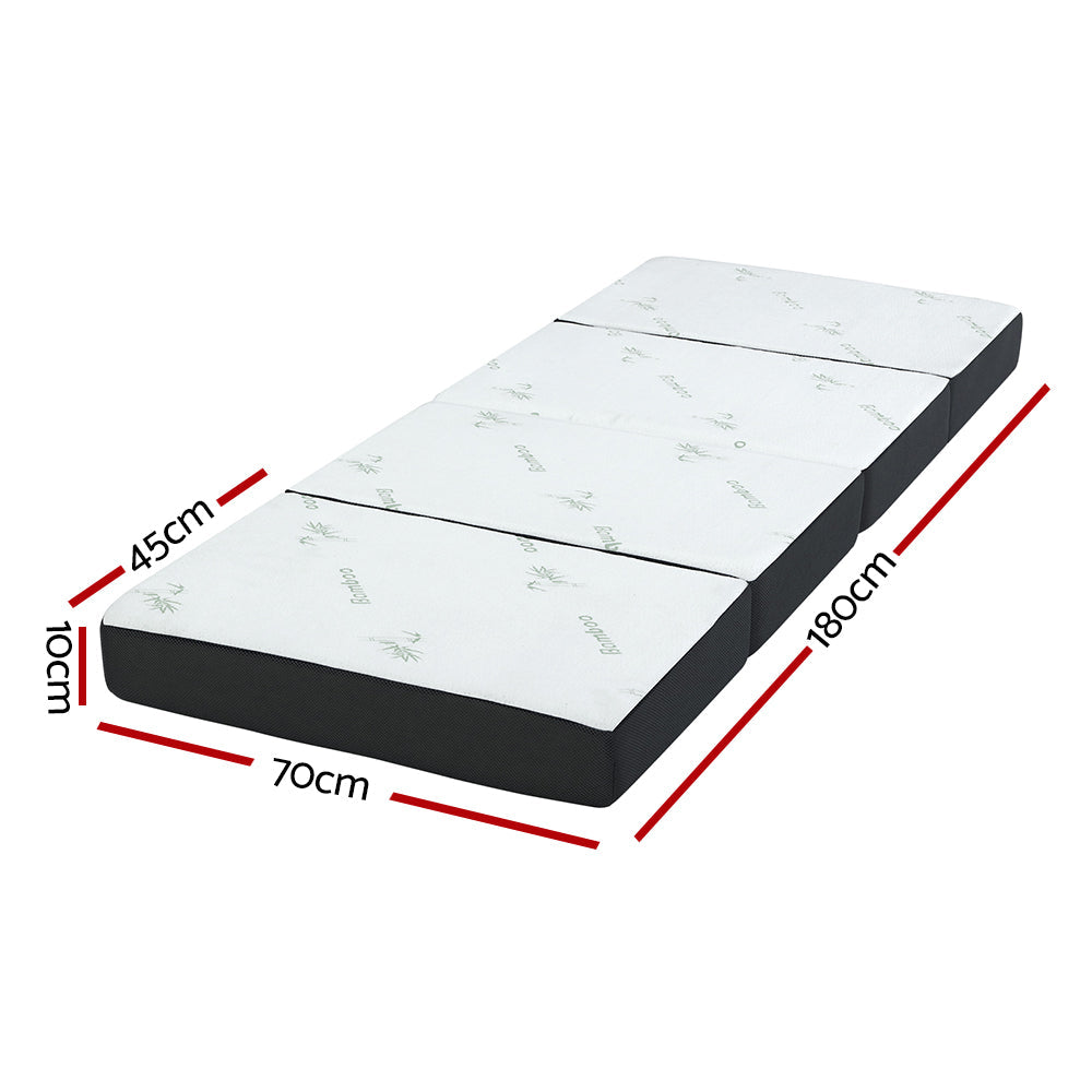 Portable Folding Mattress 180cm with Bamboo Cover - White and Grey