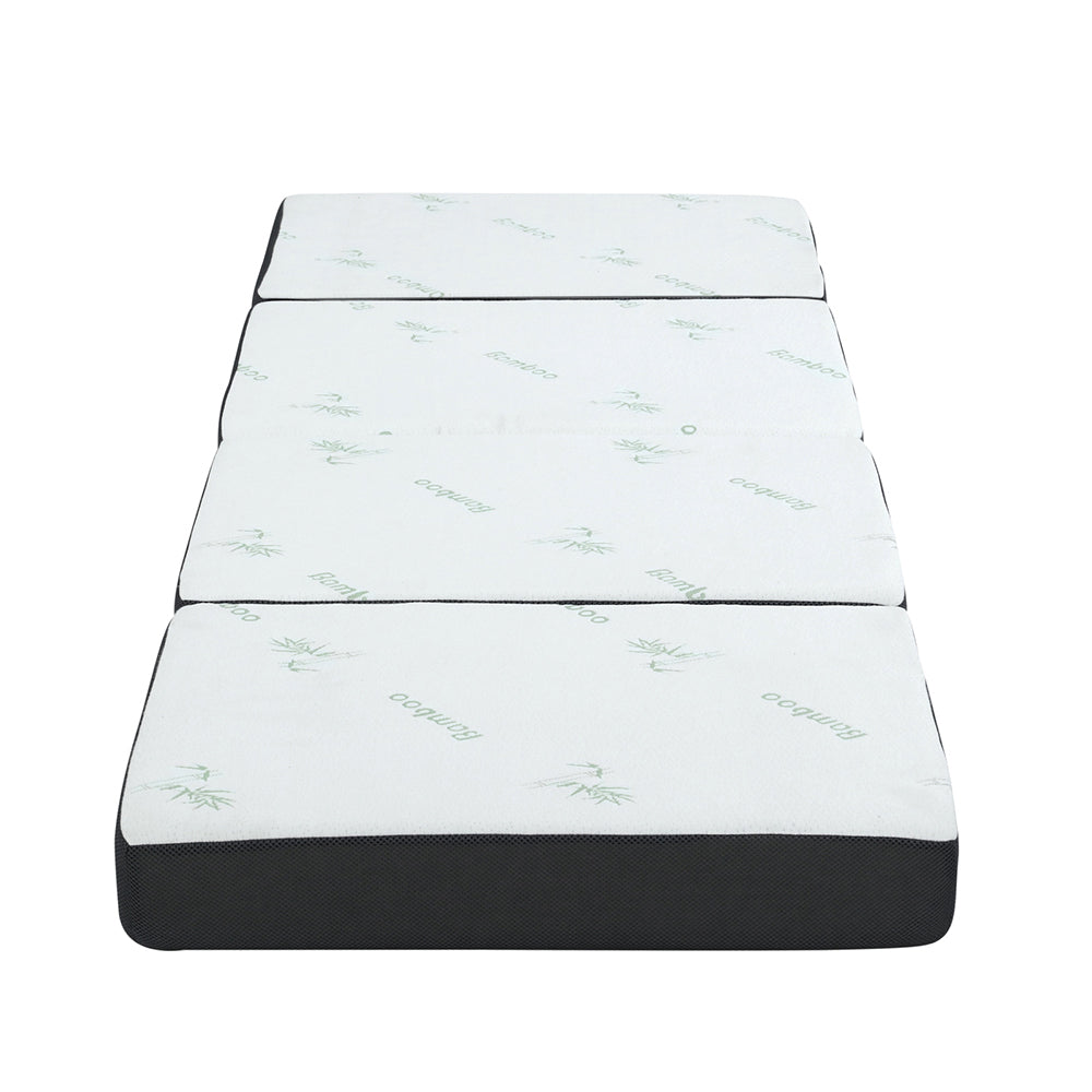 Portable Folding Mattress 180cm with Bamboo Cover - White and Grey