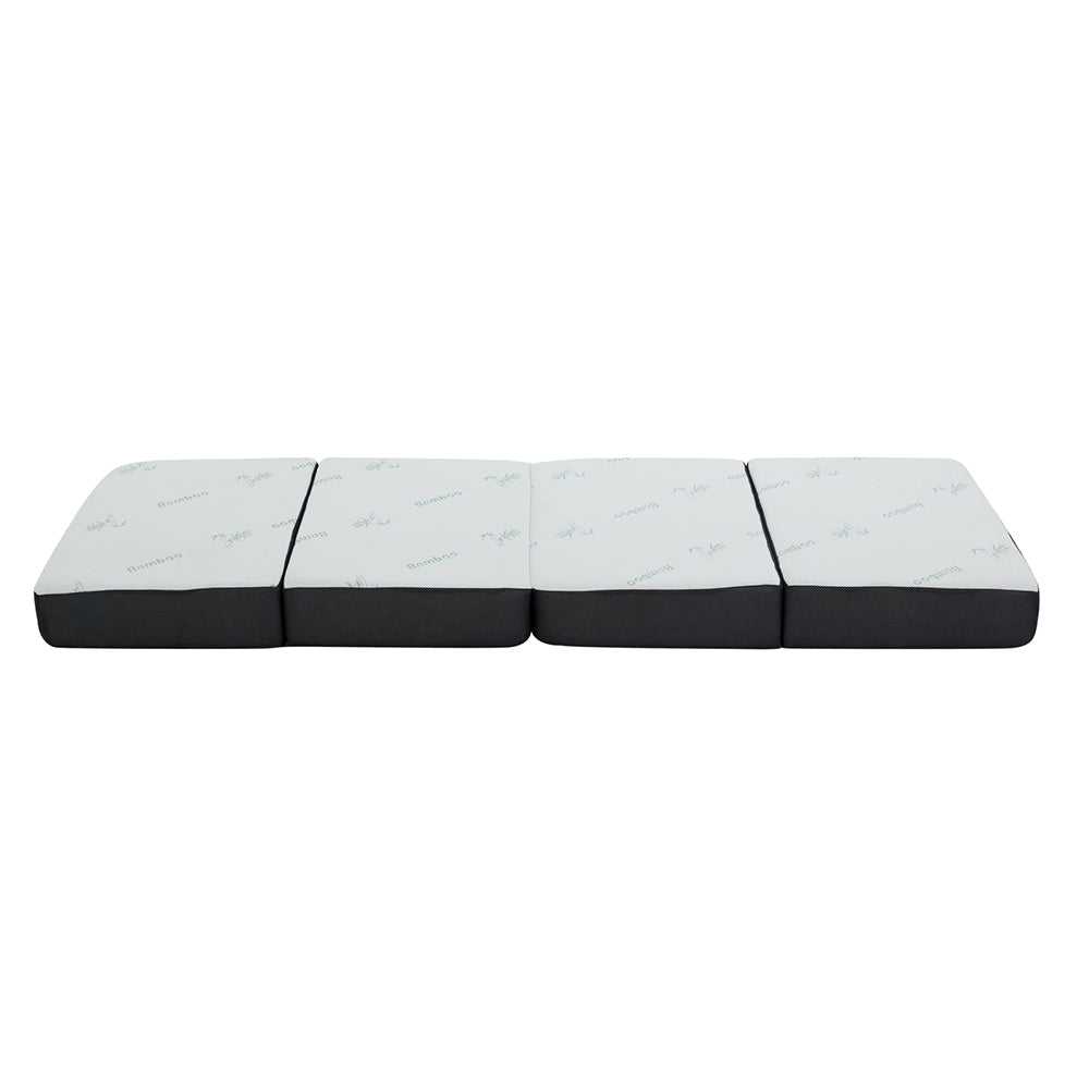 Portable Folding Mattress 180cm with Bamboo Cover - White and Grey