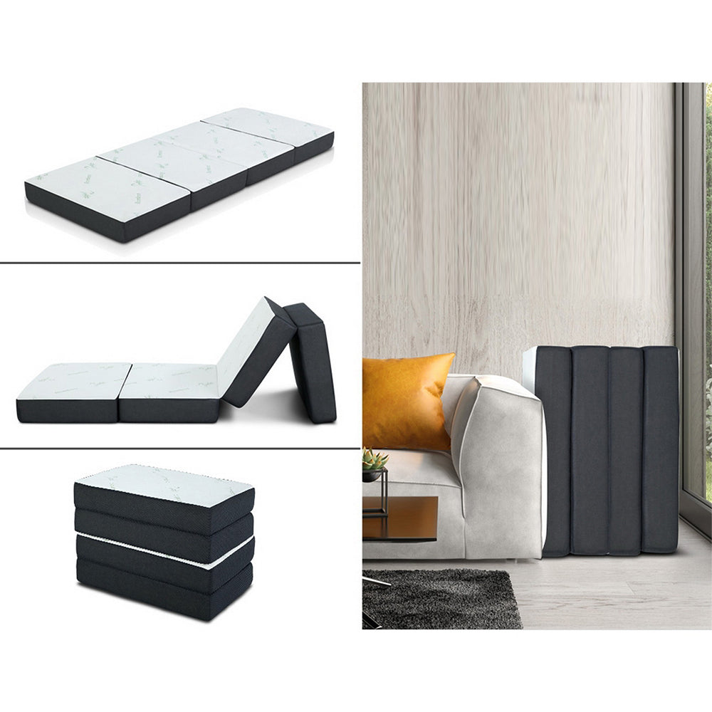 Portable Folding Mattress 180cm with Bamboo Cover - White and Grey