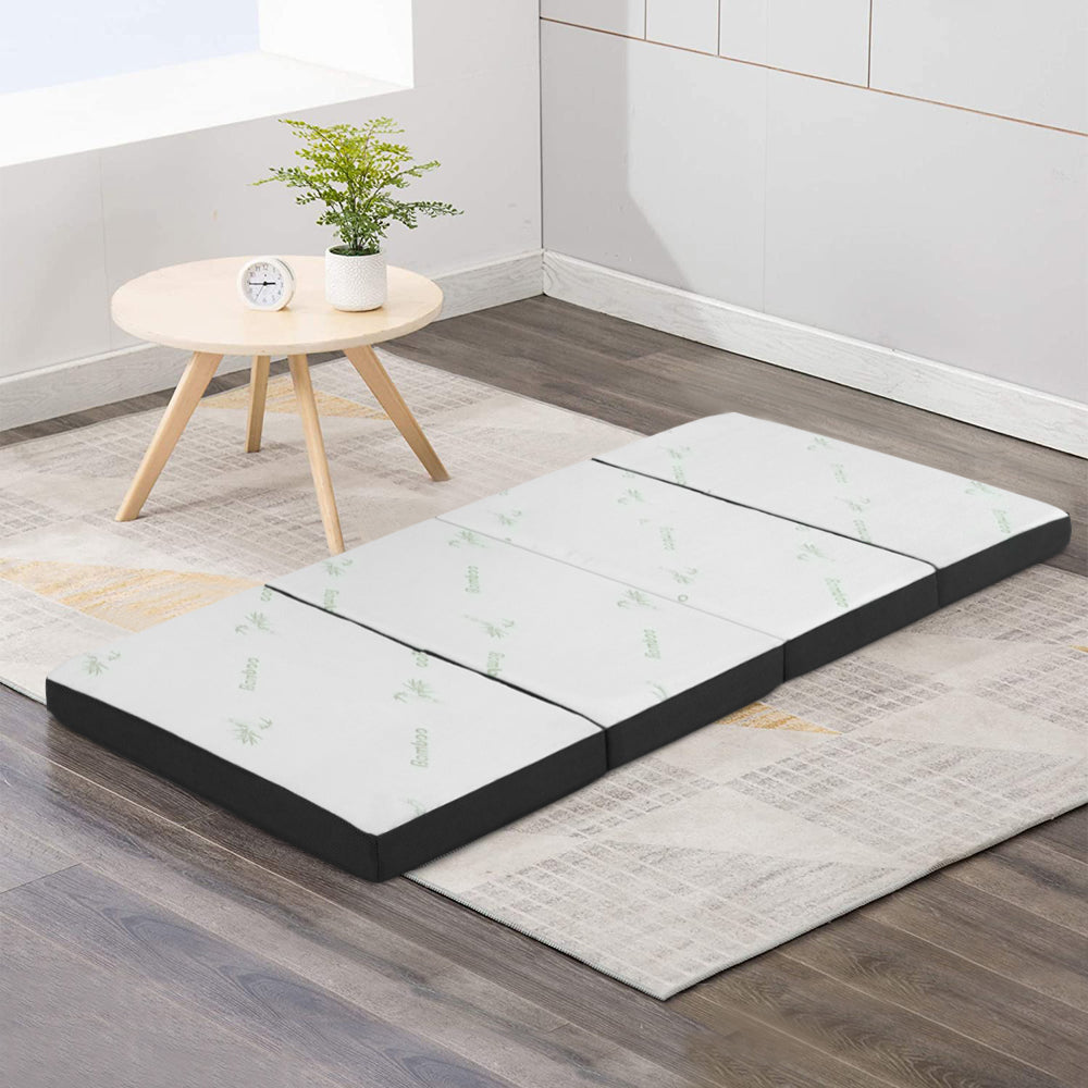 Portable Folding Mattress 180cm with Bamboo Cover - White and Grey