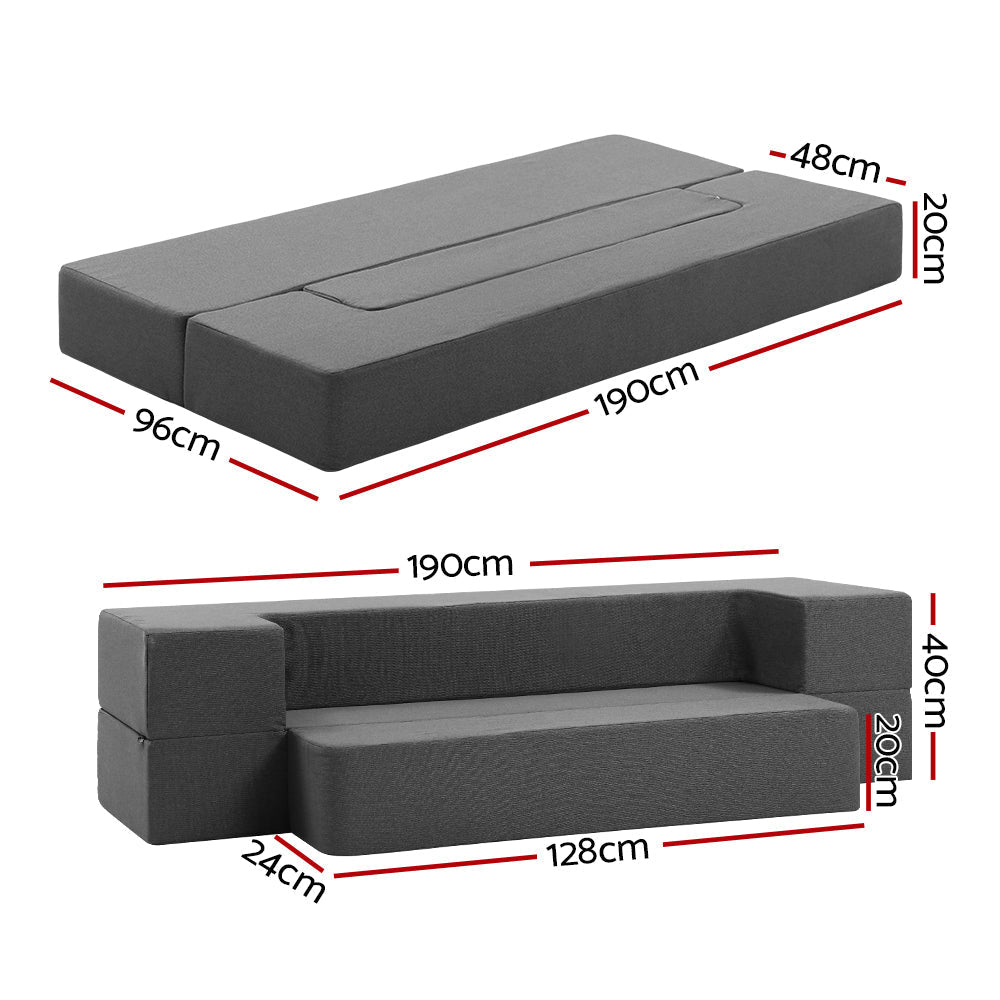 Bedding Portable Sofa Bed Folding Mattress Lounger Chair Ottoman - Grey