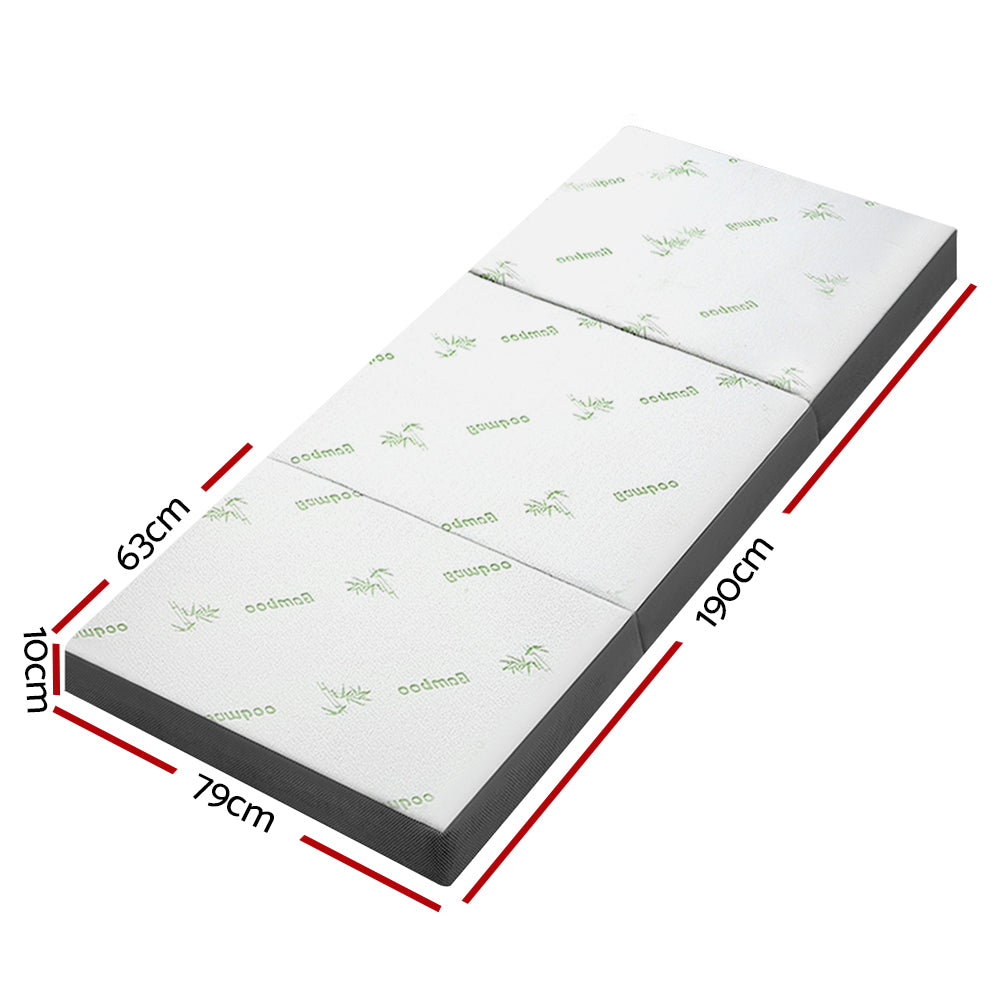 Portable Folding Mattress Bamboo Fabric - White and Grey