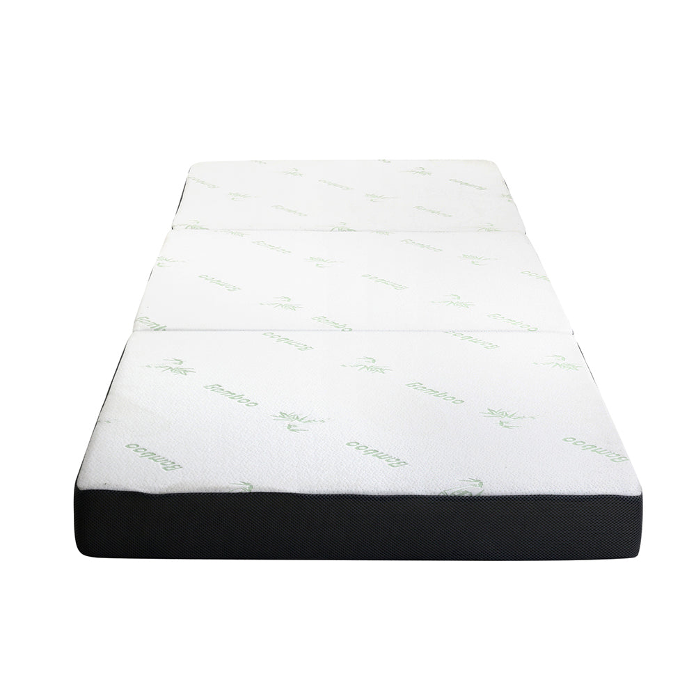 Portable Folding Mattress Bamboo Fabric - White and Grey
