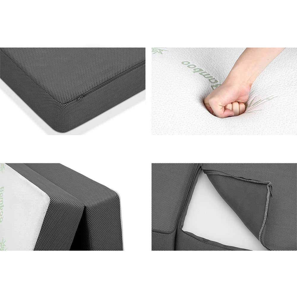 Portable Folding Mattress Bamboo Fabric - White and Grey