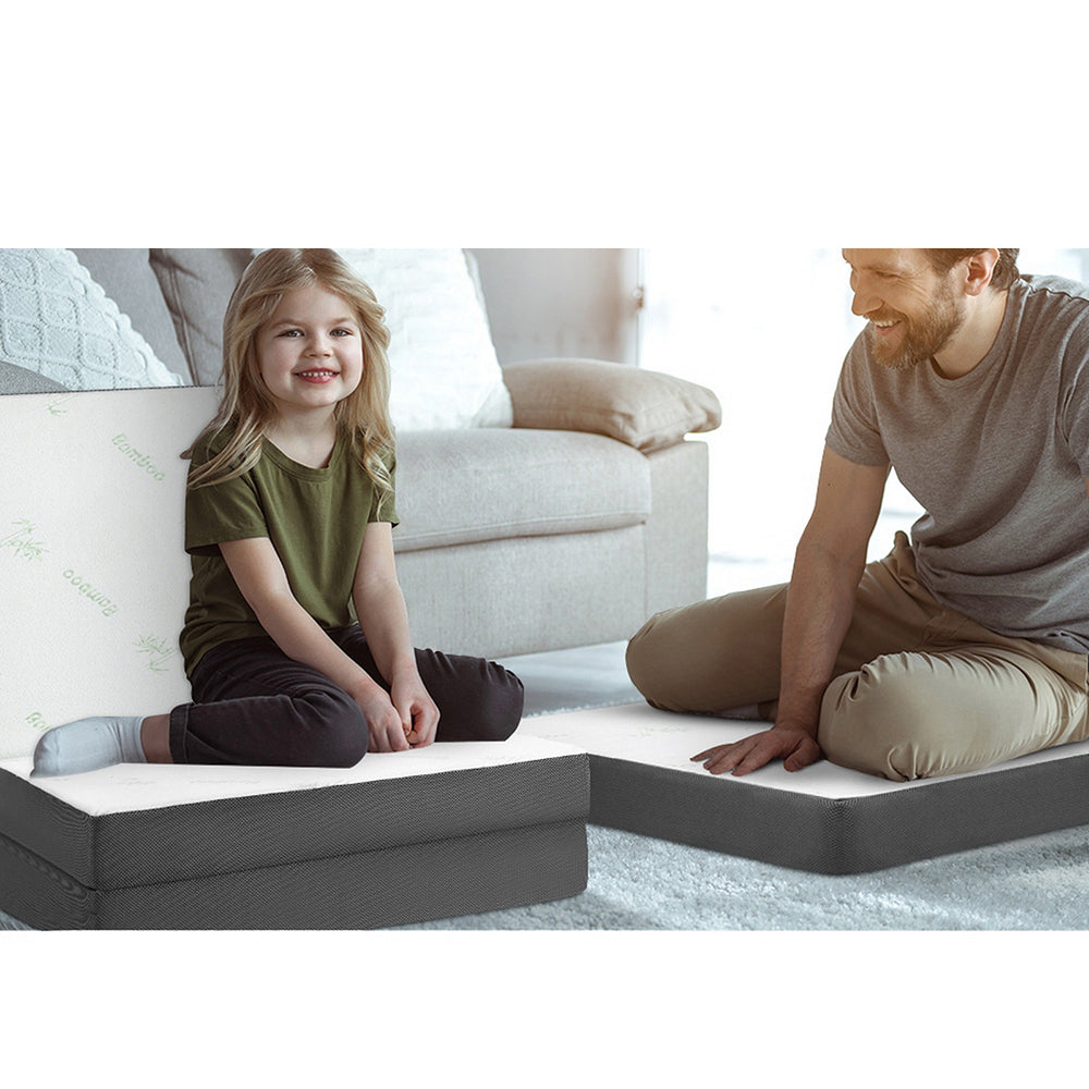 Portable Folding Mattress Bamboo Fabric - White and Grey