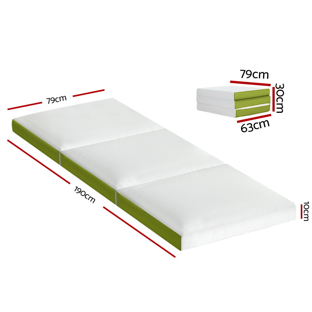 Bedding Camp Foldable Mattress Tri Fold Mat Single - Green